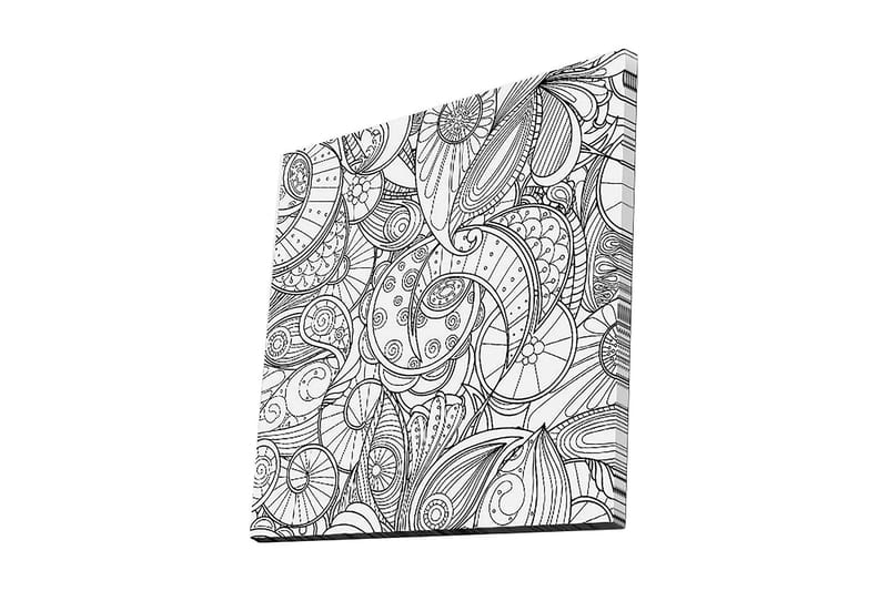 Lærredstryk 45x45 cm - Indviklet mønster af muslingeskaller og buede linjer, Sort / Hvid