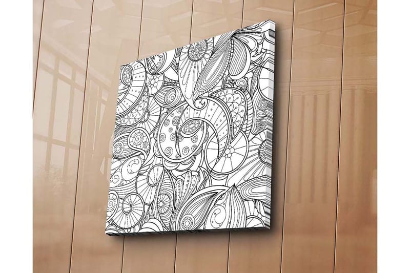 Lærredstryk 45x45 cm - Indviklet mønster af skaller og spiraler, Sort / Hvid