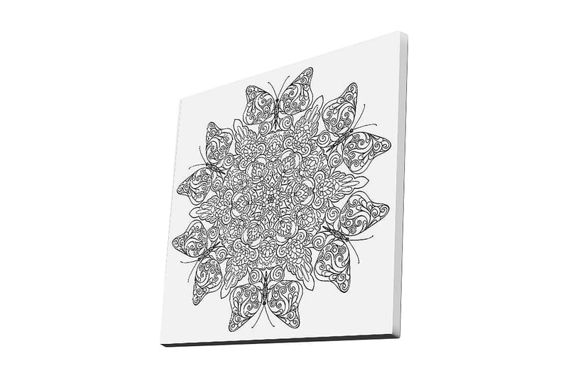 Lærredstryk 45x45 cm - Indviklet mønster af sommerfugle og blomster - Sort / Hvid - Boligtilbehør - Billeder & kunst - Billeder på lærred
