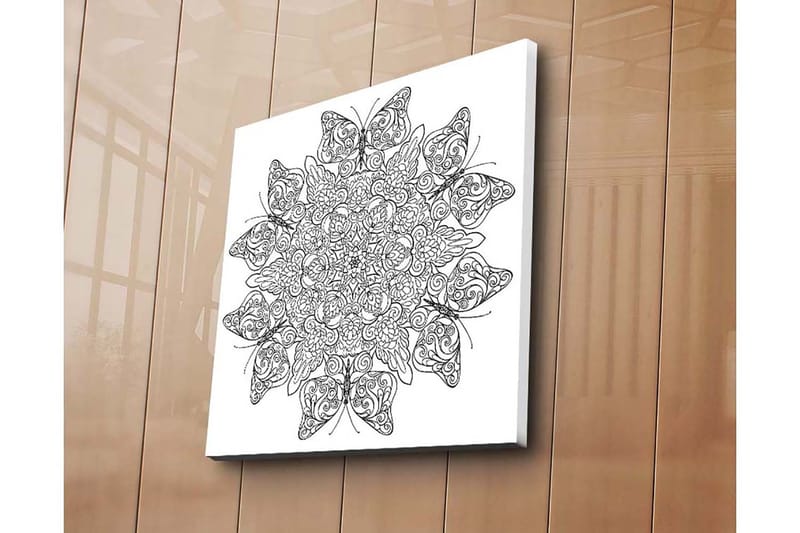 Lærredstryk 45x45 cm - Indviklet mønster af sommerfugle og blomster - Sort / Hvid - Boligtilbehør - Billeder & kunst - Billeder på lærred