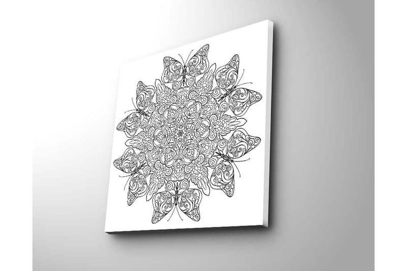 Lærredstryk 45x45 cm - Indviklet mønster af sommerfugle og blomster - Sort / Hvid - Boligtilbehør - Billeder & kunst - Billeder på lærred
