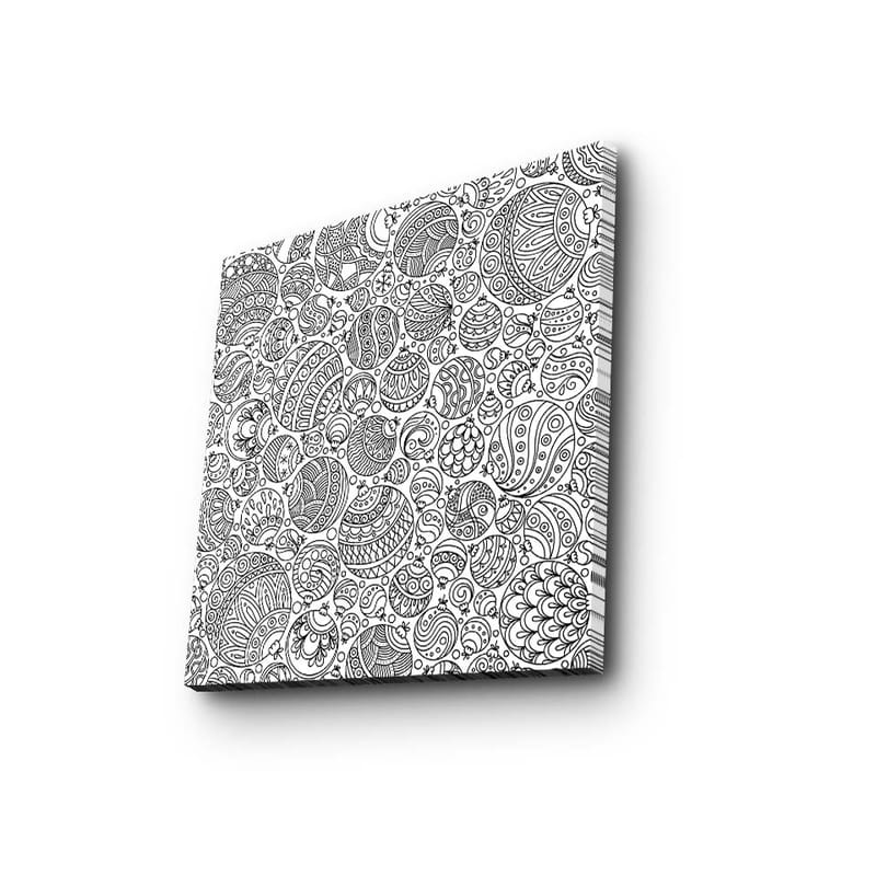 Lærredstryk 45x45 cm - Indviklet mønster af sorte linjer og former - Sort / Hvid - Boligtilbehør - Billeder & kunst - Billeder på lærred
