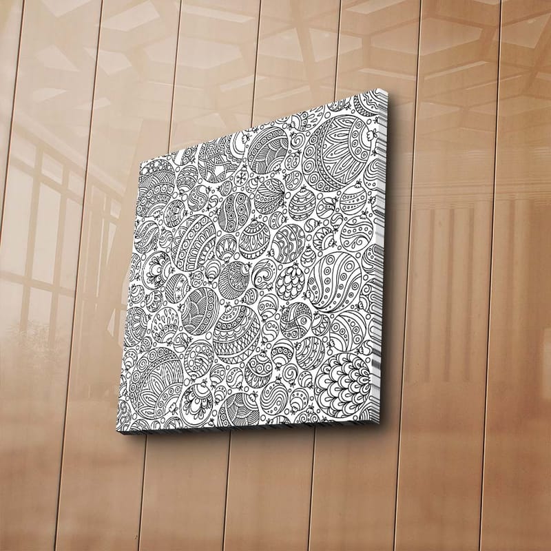 Lærredstryk 45x45 cm - Indviklet mønster af sorte linjer og former - Sort / Hvid - Boligtilbehør - Billeder & kunst - Billeder på lærred