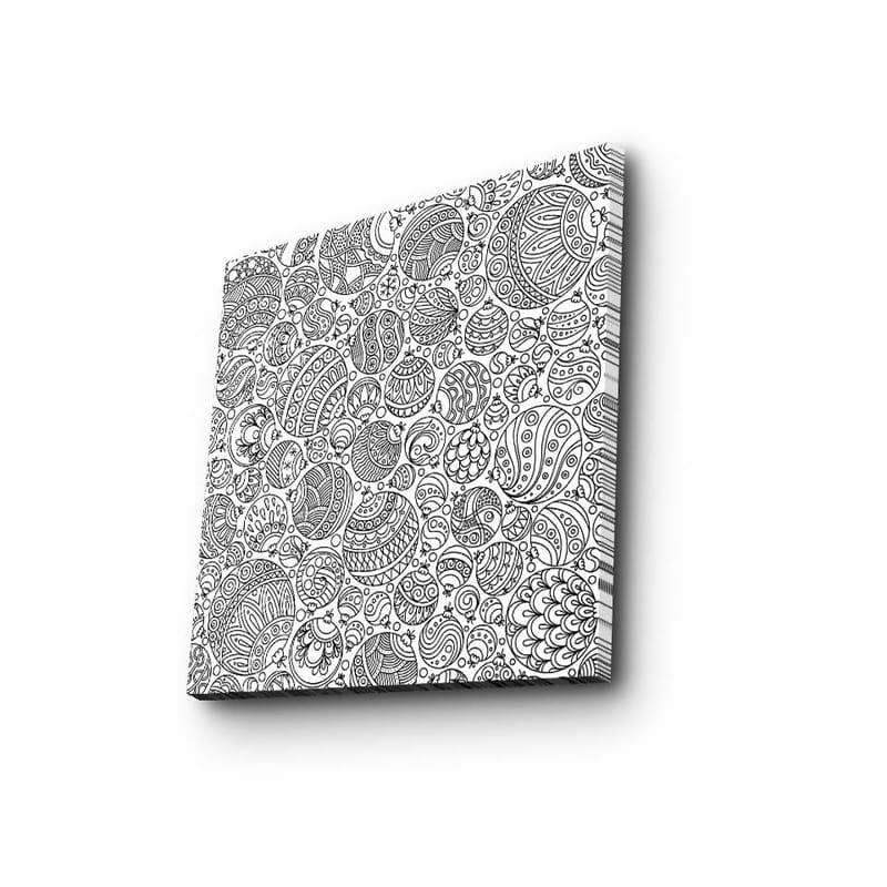 Lærredstryk 45x45 cm - Indviklet mønster af sorte linjer og former - Sort / Hvid - Boligtilbehør - Billeder & kunst - Billeder på lærred