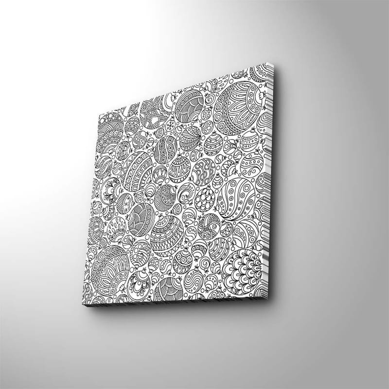 Lærredstryk 45x45 cm - Indviklet mønster af sorte linjer og former, Sort / Hvid