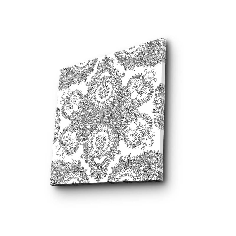 Lærredstryk 45x45 cm - Indviklet mønster af sorte linjer på hvid baggrund - Sort / Hvid - Boligtilbehør - Billeder & kunst - Billeder på lærred