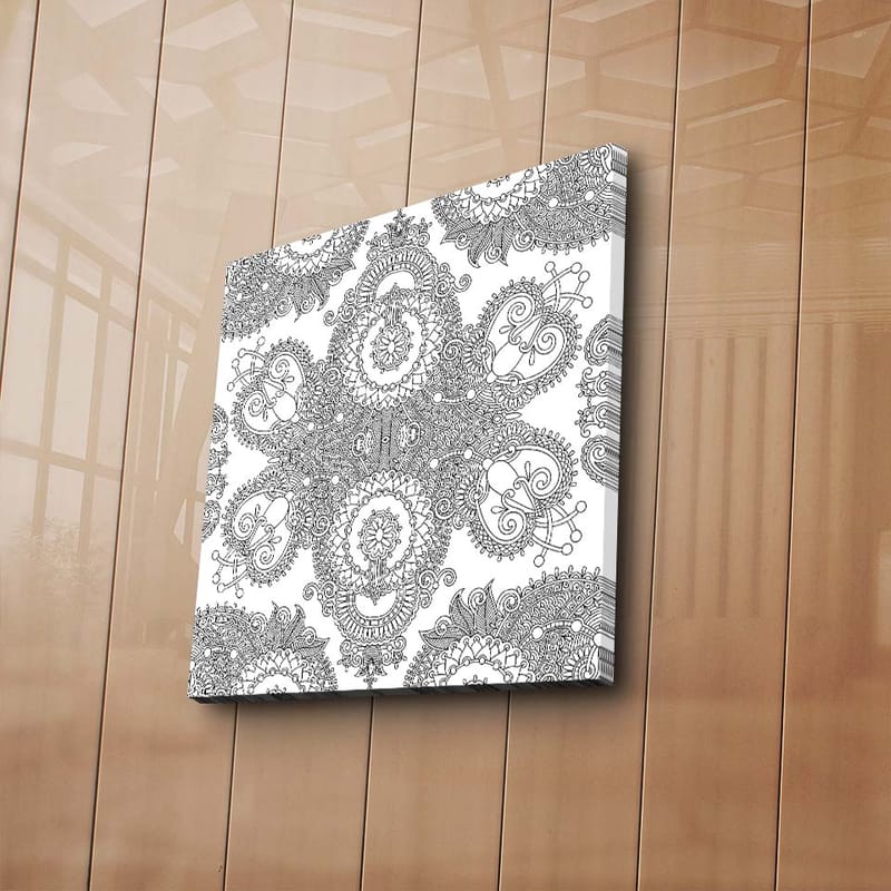 Lærredstryk 45x45 cm - Indviklet mønster af sorte linjer på hvid baggrund - Sort / Hvid - Boligtilbehør - Billeder & kunst - Billeder på lærred