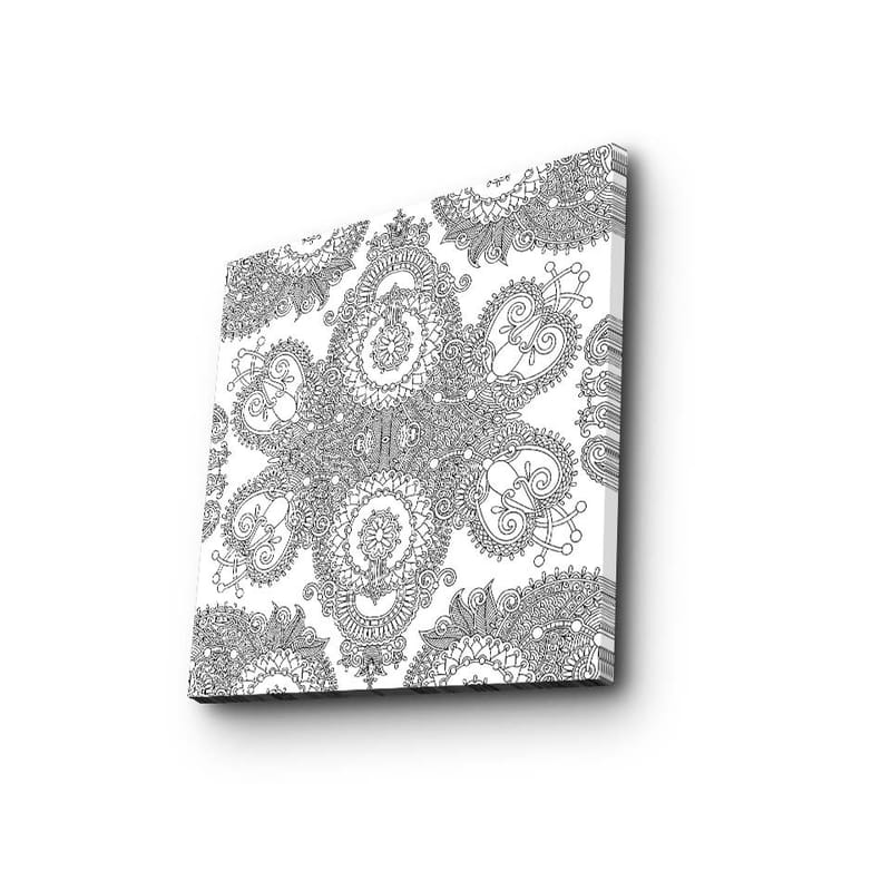 Lærredstryk 45x45 cm - Indviklet mønster af sorte linjer på hvid baggrund - Sort / Hvid - Boligtilbehør - Billeder & kunst - Billeder på lærred