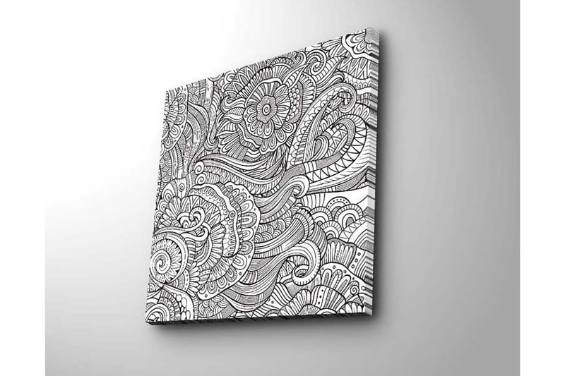 Lærredstryk 45x45 cm - Indviklet mønster med blomster og buede linjer - Sort / Hvid - Boligtilbehør - Billeder & kunst - Billeder på lærred