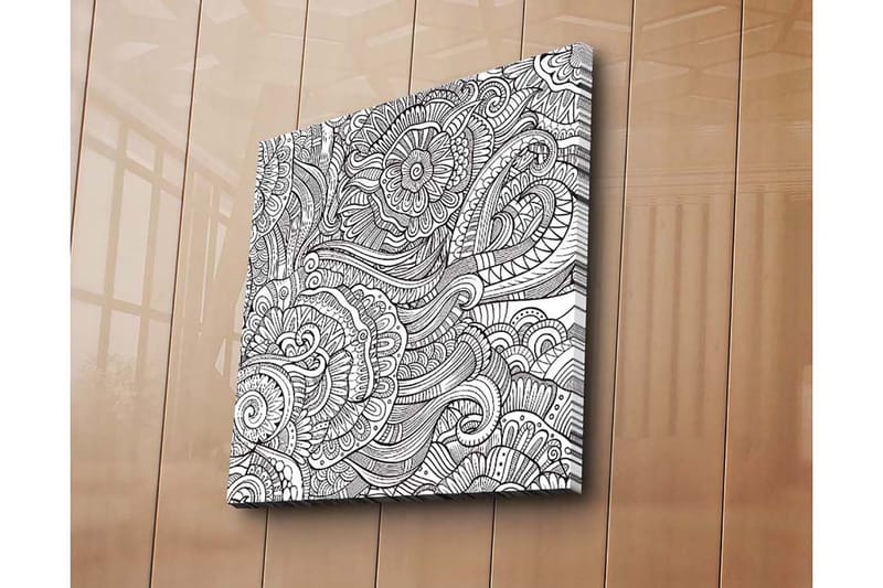 Lærredstryk 45x45 cm - Indviklet mønster med blomster og buede linjer - Sort / Hvid - Boligtilbehør - Billeder & kunst - Billeder på lærred