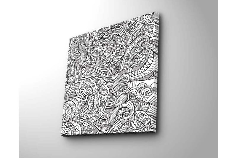 Lærredstryk 45x45 cm - Indviklet mønster med blomster og buede linjer - Sort / Hvid - Boligtilbehør - Billeder & kunst - Billeder på lærred