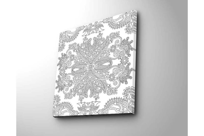 Lærredstryk 45x45 cm - Indviklet mønster med blomster- og geometriske elementer - Sort / Hvid - Boligtilbehør - Billeder & kunst - Billeder på lærred