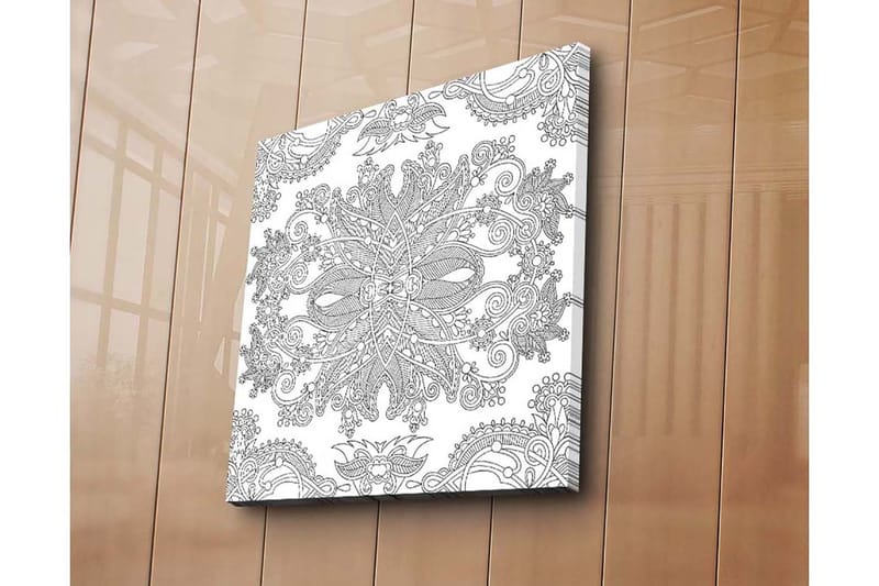 Lærredstryk 45x45 cm - Indviklet mønster med blomster- og geometriske elementer - Sort / Hvid - Boligtilbehør - Billeder & kunst - Billeder på lærred