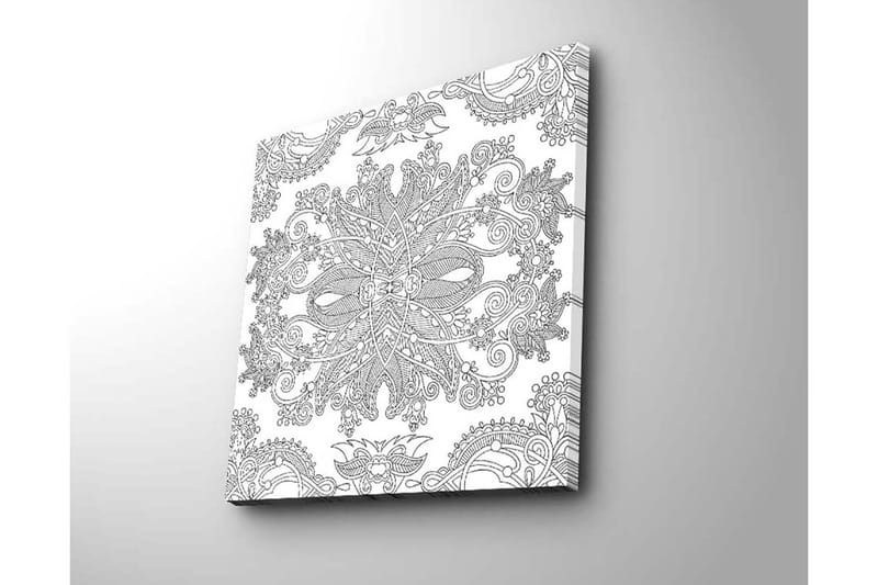 Lærredstryk 45x45 cm - Indviklet mønster med blomster- og geometriske elementer - Sort / Hvid - Boligtilbehør - Billeder & kunst - Billeder på lærred