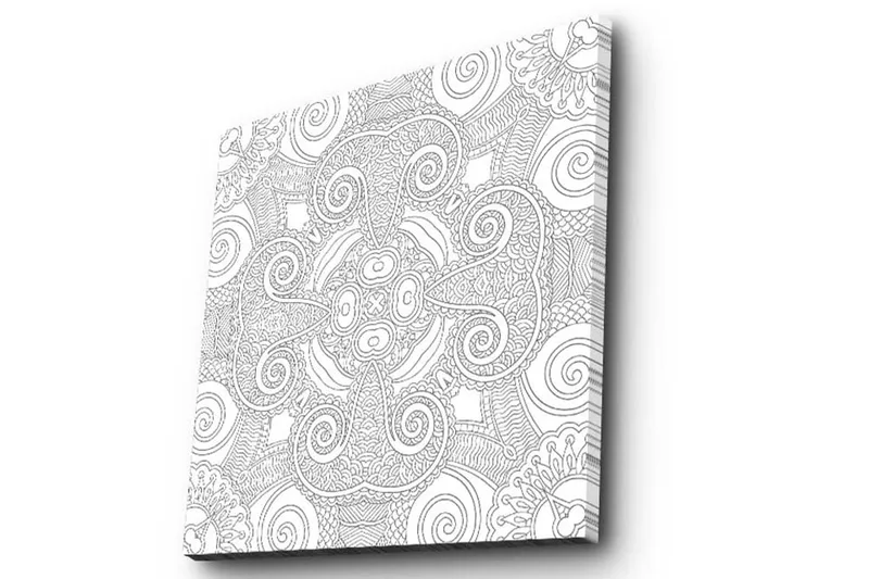 Lærredstryk 45x45 cm - Indviklet mønster med buede linjer og spiraler - Hvid / Sort - Boligtilbehør - Billeder & kunst - Billeder på lærred