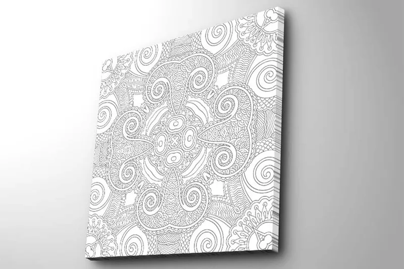 Lærredstryk 45x45 cm - Indviklet mønster med buede linjer og spiraler - Hvid / Sort - Boligtilbehør - Billeder & kunst - Billeder på lærred