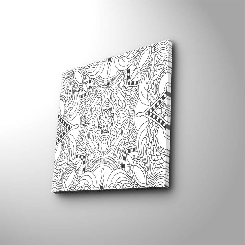Lærredstryk 45x45 cm - Indviklet mønster med geometriske former og linjer - Sort / Hvid - Boligtilbehør - Billeder & kunst - Billeder på lærred