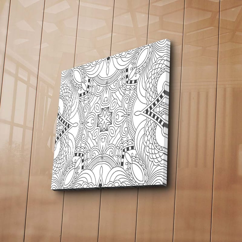 Lærredstryk 45x45 cm - Indviklet mønster med geometriske former og linjer - Sort / Hvid - Boligtilbehør - Billeder & kunst - Billeder på lærred