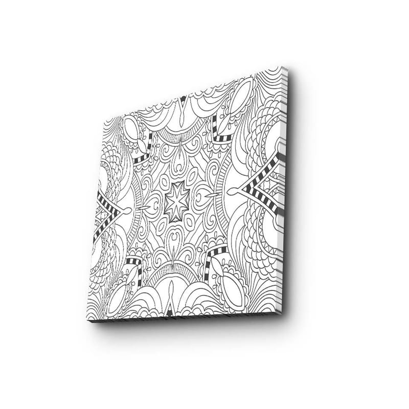 Lærredstryk 45x45 cm - Indviklet mønster med geometriske former og linjer, Sort / Hvid