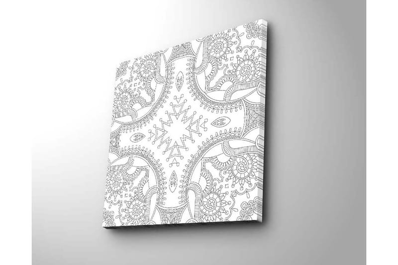 Lærredstryk 45x45 cm - Indviklet mønster med geometriske og organiske former - Sort / Hvid - Boligtilbehør - Billeder & kunst - Billeder på lærred