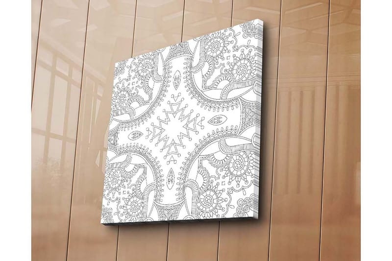 Lærredstryk 45x45 cm - Indviklet mønster med geometriske og organiske former - Sort / Hvid - Boligtilbehør - Billeder & kunst - Billeder på lærred