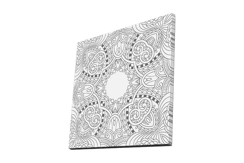 Lærredstryk 45x45 cm - Indviklet mønster med geometriske og organiske former, Sort / Hvid