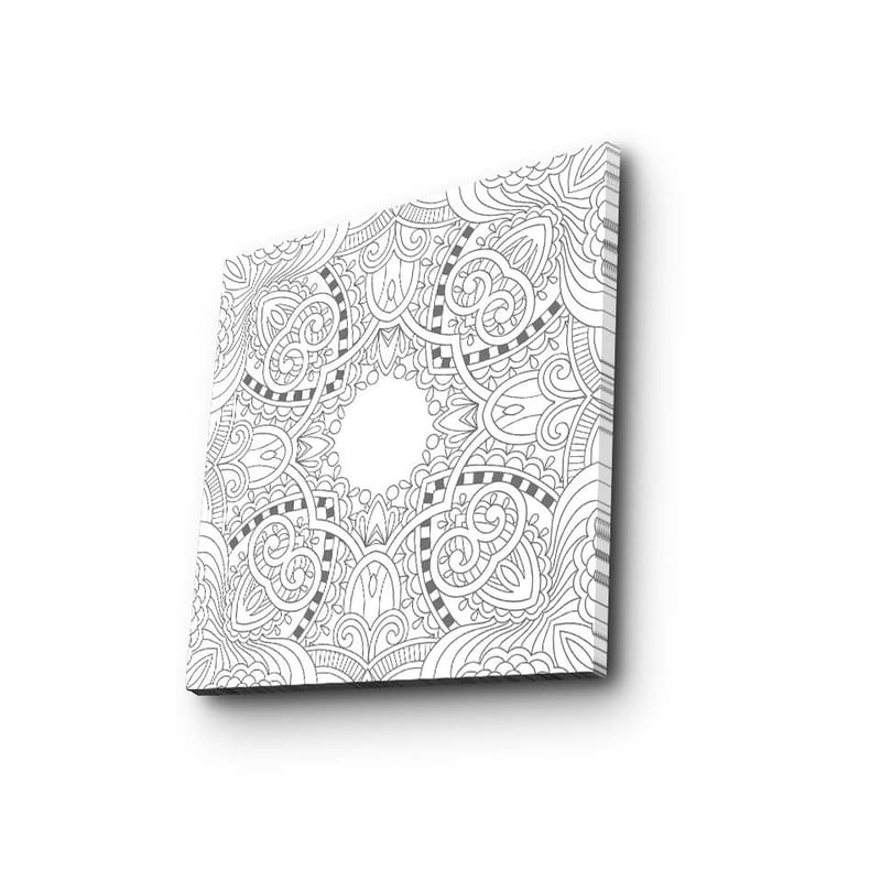Lærredstryk 45x45 cm - Indviklet mandala med detaljerede mønstre, Hvid / Sort