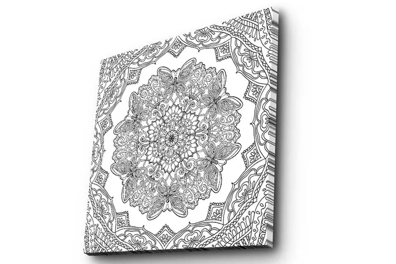 Lærredstryk 45x45 cm - Indviklet mandala med detaljerede mønstre og former - Sort / Hvid - Boligtilbehør - Billeder & kunst - Billeder på lærred