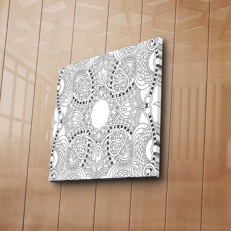 Lærredstryk 45x45 cm - Indviklet mandala med detaljerede mønstre - Sort / Hvid - Boligtilbehør - Billeder & kunst - Billeder på lærred