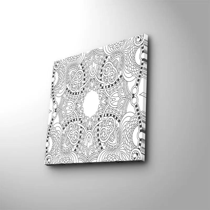 Lærredstryk 45x45 cm - Indviklet mandala med detaljerede mønstre, Sort / Hvid