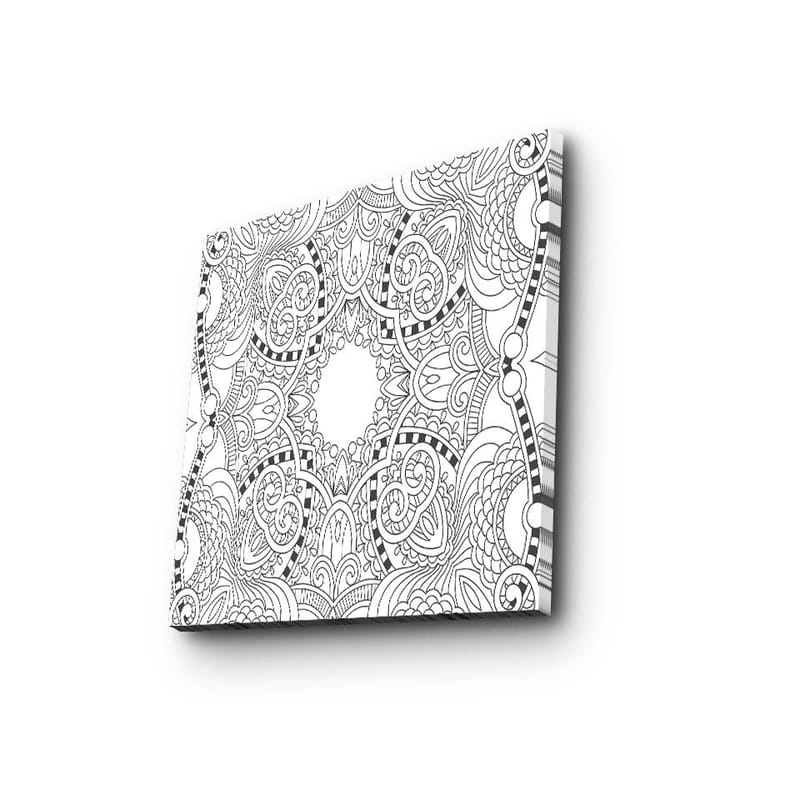 Lærredstryk 45x45 cm - Indviklet mandala med detaljerede mønstre - Sort / Hvid - Boligtilbehør - Billeder & kunst - Billeder på lærred