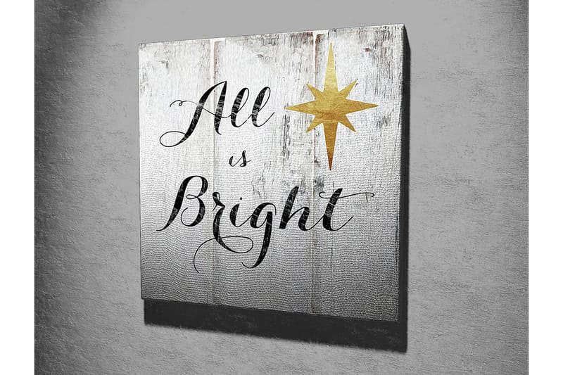 Lærredstryk 45x45 cm - Inspirerende tekst med stjerne på træpanel - Hvid / Sort / Guld - Boligtilbehør - Billeder & kunst - Billeder på lærred