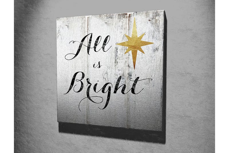Lærredstryk 45x45 cm - Inspirerende tekst med stjerne på træpanel - Hvid / Sort / Guld - Boligtilbehør - Billeder & kunst - Billeder på lærred