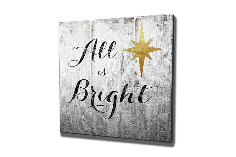 Lærredstryk 45x45 cm - Inspirerende tekst med stjerne på træpanel - Hvid / Sort / Guld - Boligtilbehør - Billeder & kunst - Billeder på lærred