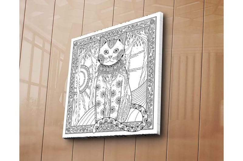 Lærredstryk 45x45 cm - Kat med detaljeret mønster og ornamentik - Sort / Hvid - Boligtilbehør - Billeder & kunst - Billeder på lærred