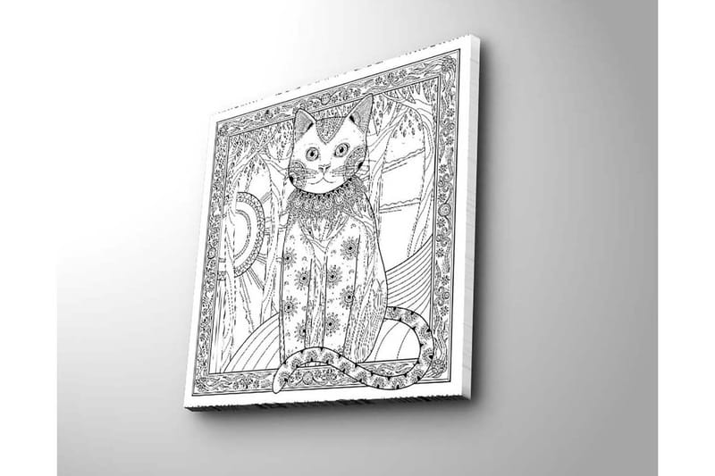 Lærredstryk 45x45 cm - Kat med detaljeret mønster og ornamentik - Sort / Hvid - Boligtilbehør - Billeder & kunst - Billeder på lærred