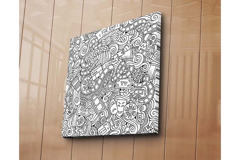 Lærredstryk 45x45 cm - Kreativ komposition med film- og teaterrelaterede symboler - Sort / Hvid - Boligtilbehør - Billeder & kunst - Billeder på lærred