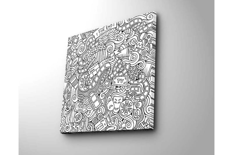 Lærredstryk 45x45 cm - Kreativ komposition med film- og teaterrelaterede symboler - Sort / Hvid - Boligtilbehør - Billeder & kunst - Billeder på lærred