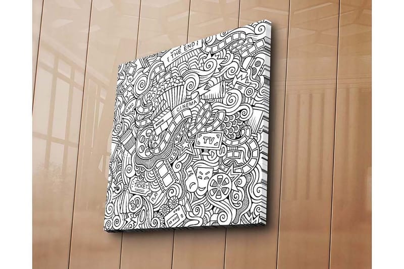 Lærredstryk 45x45 cm - Kreativ komposition med film- og teaterrelaterede symboler - Sort / Hvid - Boligtilbehør - Billeder & kunst - Billeder på lærred