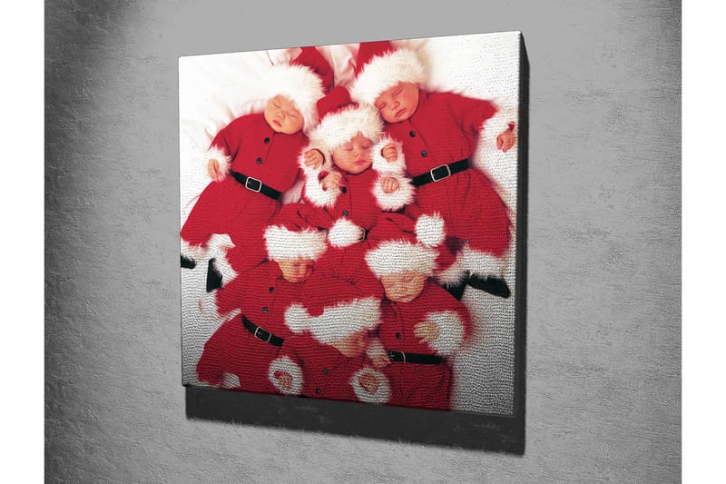 Lærredstryk 45x45 cm - Legesyg samling af børn i julemandskostumer - Rød / Hvid - Boligtilbehør - Billeder & kunst - Billeder på lærred