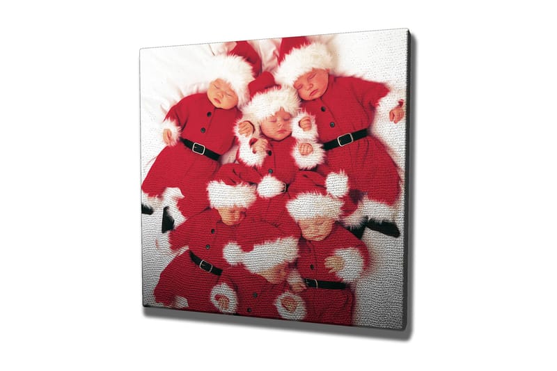 Lærredstryk 45x45 cm - Legesyg samling af børn i julemandskostumer - Rød / Hvid - Boligtilbehør - Billeder & kunst - Billeder på lærred