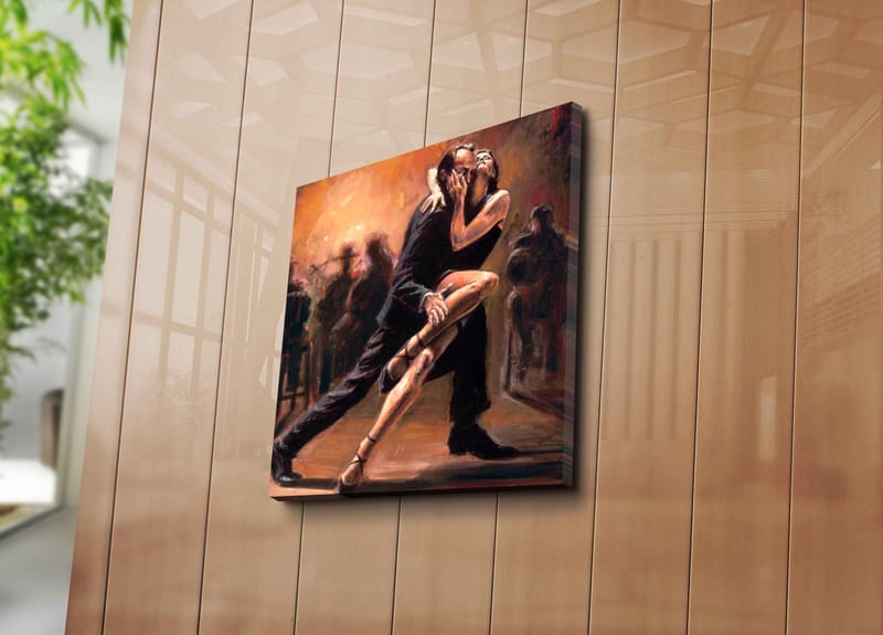 Lærredstryk 45x45 cm - Lidenskabelig tango mellem to dansere - Mørkerød / Sort / Beige - Boligtilbehør - Billeder & kunst - Billeder på lærred