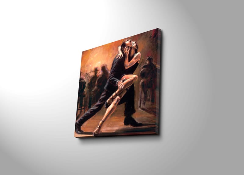 Lærredstryk 45x45 cm - Lidenskabelig tango mellem to dansere, Mørkerød / Sort / Beige