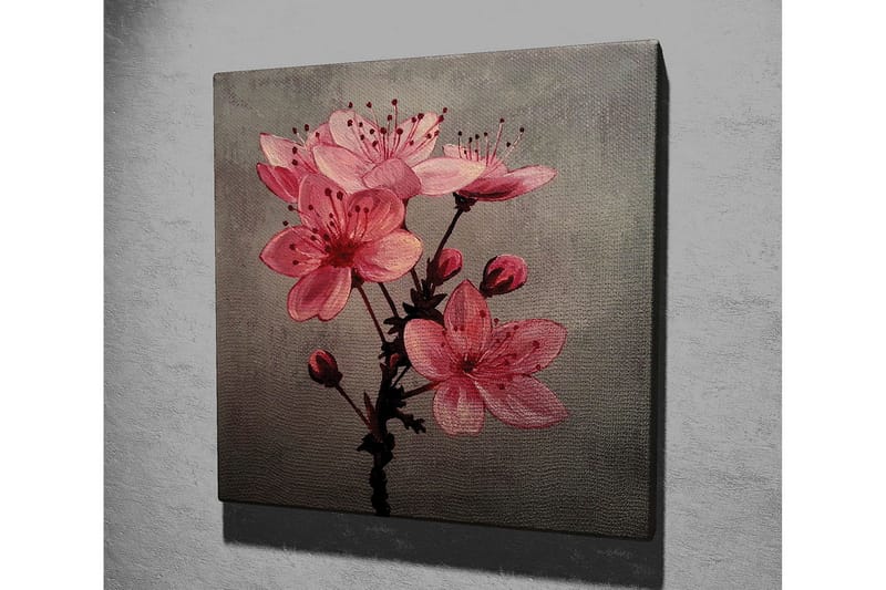 Lærredstryk 45x45 cm - Lyserøde blomster med knopper på en grå baggrund - Lyserød / Grå - Boligtilbehør - Billeder & kunst - Billeder på lærred
