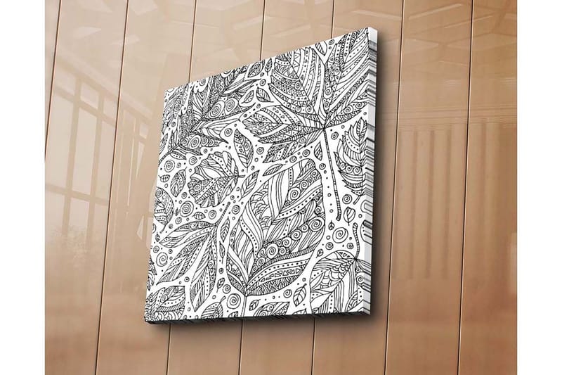Lærredstryk 45x45 cm - Mønster af detaljerede blade og spiraler - Sort / Hvid - Boligtilbehør - Billeder & kunst - Billeder på lærred