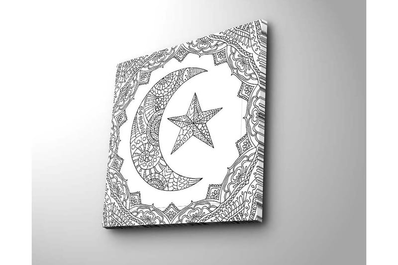Lærredstryk 45x45 cm - Mønstret halvmåne og stjerne i en dekorativ ramme - Sort / Hvid - Boligtilbehør - Billeder & kunst - Billeder på lærred
