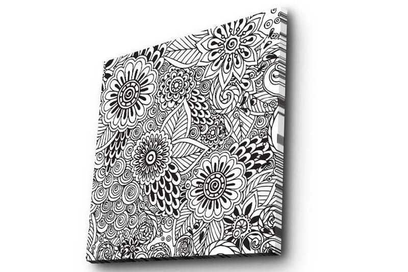 Lærredstryk 45x45 cm - Mønstret komposition af blomster og blade - Sort / Hvid - Boligtilbehør - Billeder & kunst - Billeder på lærred