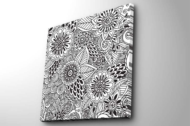 Lærredstryk 45x45 cm - Mønstret komposition af blomster og blade - Sort / Hvid - Boligtilbehør - Billeder & kunst - Billeder på lærred