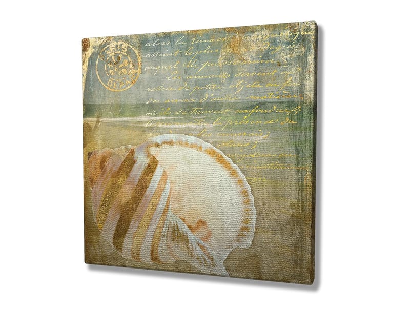 Lærredstryk 45x45 cm - Muslingeskal med subtile detaljer og teksturer - Beige / Blå / Grøn - Boligtilbehør - Billeder & kunst - Billeder på lærred