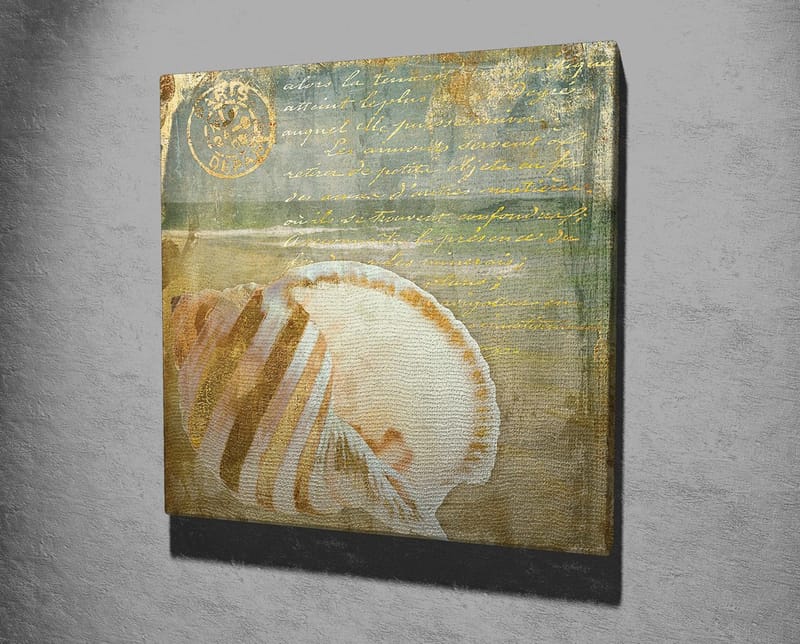 Lærredstryk 45x45 cm - Muslingeskal med subtile detaljer og teksturer - Beige / Blå / Grøn - Boligtilbehør - Billeder & kunst - Billeder på lærred
